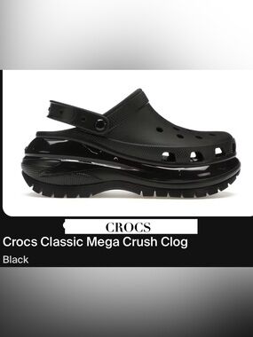 Crocs Classic Mega Crush Clog - Black
Men’s 10 - Women’s 12
